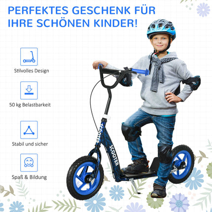 Adjustable Kids Scooter with Brake, Stand, Steel, Blue