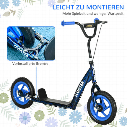 Adjustable Kids Scooter with Brake, Stand, Steel, Blue