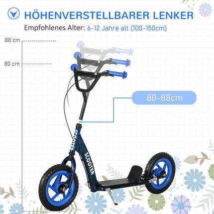 Adjustable Kids Scooter with Brake, Stand, Steel, Blue