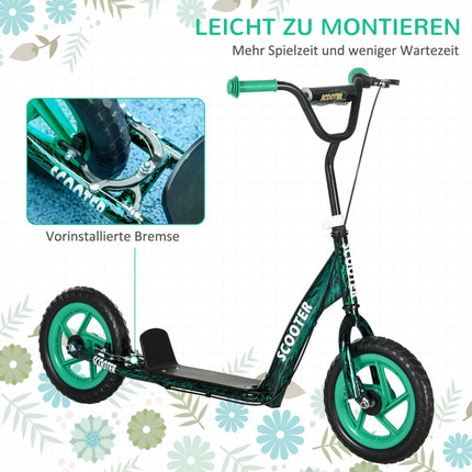 Adjustable Kids Scooter with Brake, Stand, Steel, Green