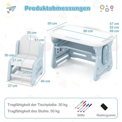 Adjustable Kids Table & Chair Set with Tilt Whiteboard