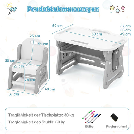Adjustable Kids Table and Chair Set with Tilt Whiteboard