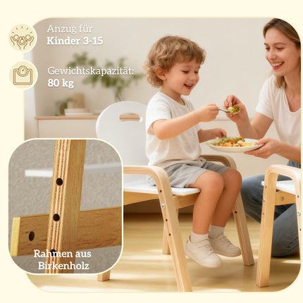 Adjustable Kids Wooden Chair Set, Non-Slip Pads, Ages 3-15