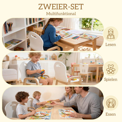 Adjustable Kids Wooden Chair Set, Non-Slip Pads, Ages 3-15
