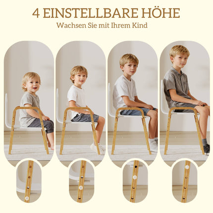 Adjustable Kids Wooden Chair Set, Non-Slip Pads, Ages 3-15