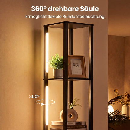 Adjustable LED Floor Lamp with Shelves and Table, Black