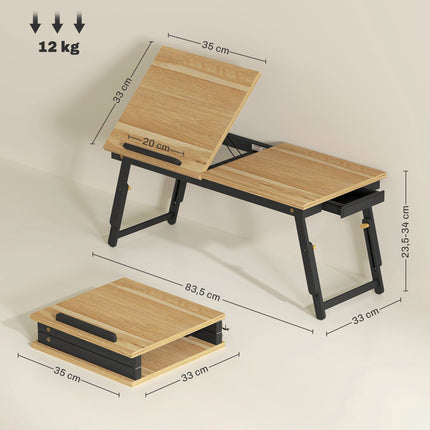 Adjustable Laptop Bed Table with Drawer, Foldable