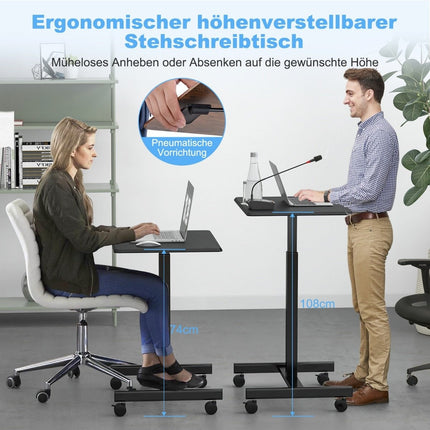 Adjustable Laptop Desk with Wheels, 80kg Capacity, Black
