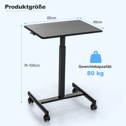 Adjustable Laptop Desk with Wheels, 80kg Capacity, Black