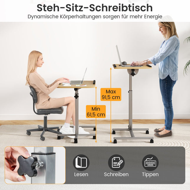 Adjustable Laptop Desk with Wheels, Tiltable, 60×40×71-91cm