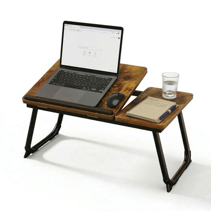 Adjustable Laptop Table – Foldable, Tilting Wood-Effect Top
