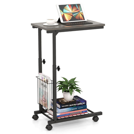 Adjustable Laptop Table with Storage Basket & Wheels