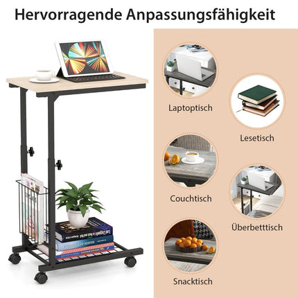 Adjustable Laptop Table with Storage Basket & Wheels