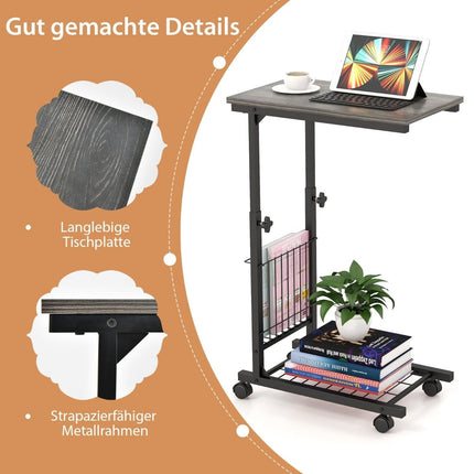 Adjustable Laptop Table with Storage Basket & Wheels