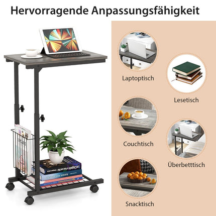 Adjustable Laptop Table with Storage Basket & Wheels
