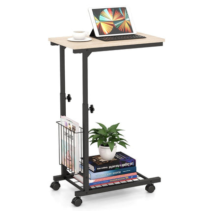 Adjustable Laptop Table with Storage Basket & Wheels