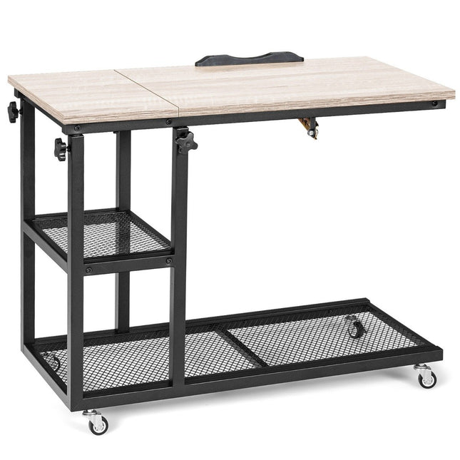 Adjustable Laptop Table with Storage, Tilting Top, 80x40 cm