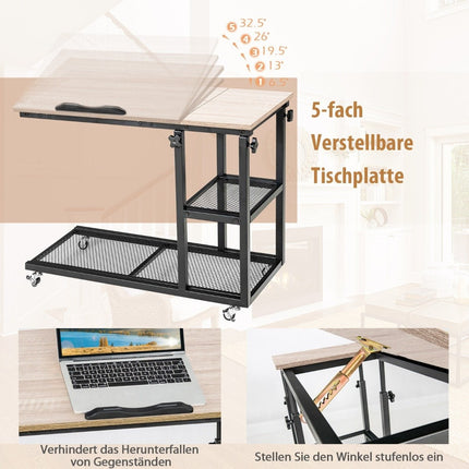 Adjustable Laptop Table with Storage, Tilting Top, 80x40 cm