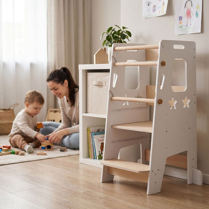 Adjustable Learning Tower with Star Design, White
