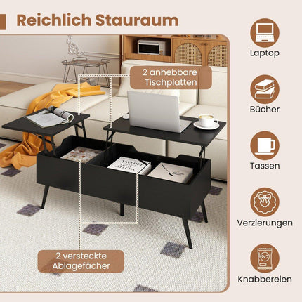 Adjustable Lift-Top Coffee Table with Hidden Storage, Black