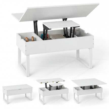 Adjustable Lift-Top Coffee Table with Hidden Storage, White