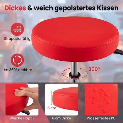 Adjustable Mechanic Stool with Wheels and Storage – Red