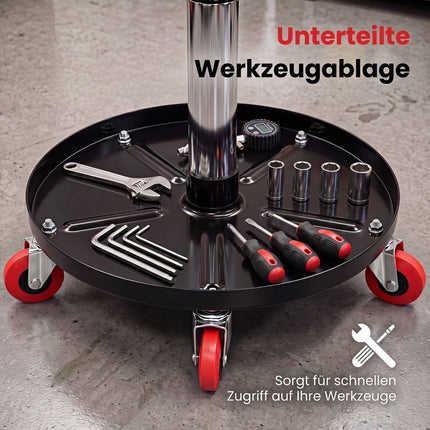 Adjustable Mechanic Stool with Wheels and Storage – Red