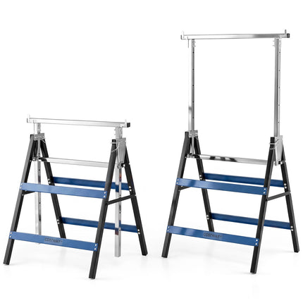 Adjustable Metal Folding Saw Horses, 2 Pack, Blue