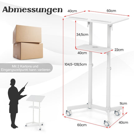 Adjustable Mobile Podium with Tilt Top and Storage