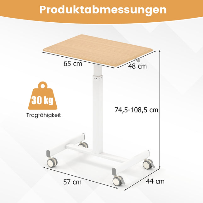 Adjustable Mobile Standing Desk with Gas Spring, 65x48 cm