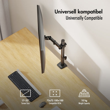 Adjustable Monitor Arm for 17–32" Screens, Black