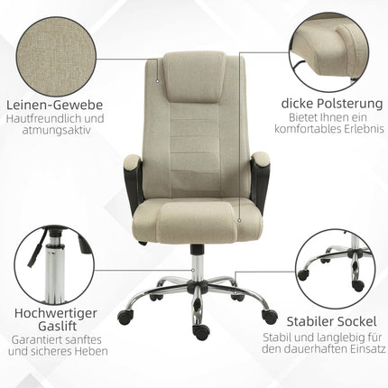 Adjustable Office Chair, Linen Look, Beige, Swivel, 5 Wheels