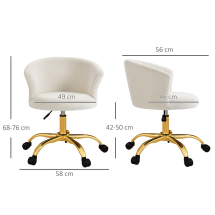 Adjustable Office Chair, Teddy Fleece, 58x56x68-76 cm, White