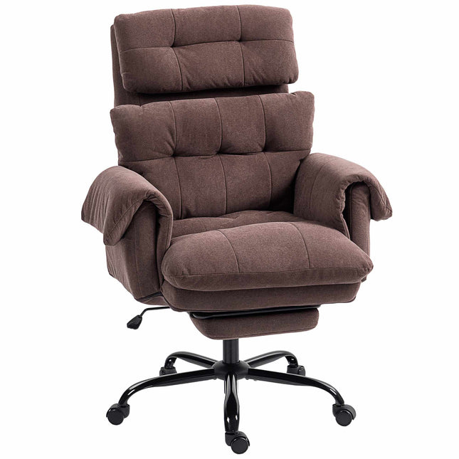 Adjustable Office Chair with Footrest, Brown Fabric, Steel