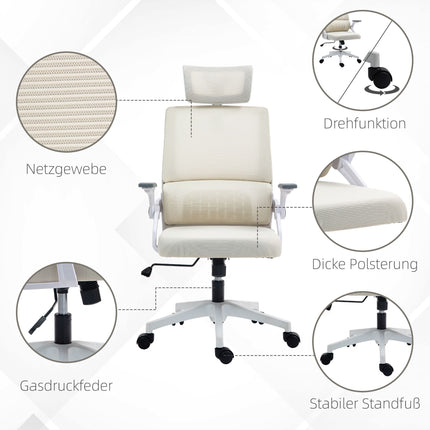 Adjustable Office Chair with Headrest, Beige, 60x61x121.5 cm