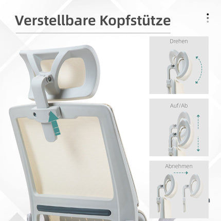 Adjustable Office Chair with Headrest, Beige, 60x61x121.5 cm