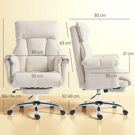 Adjustable Office Chair with Lumbar Support, Footrest, Cream