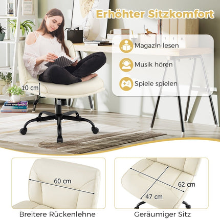 Adjustable Office Chair with Wheels, Wide Seat, Beige