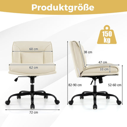 Adjustable Office Chair with Wheels, Wide Seat, Beige