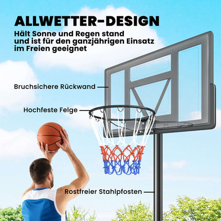 Adjustable Outdoor Basketball Hoop 135-305cm with Wheels