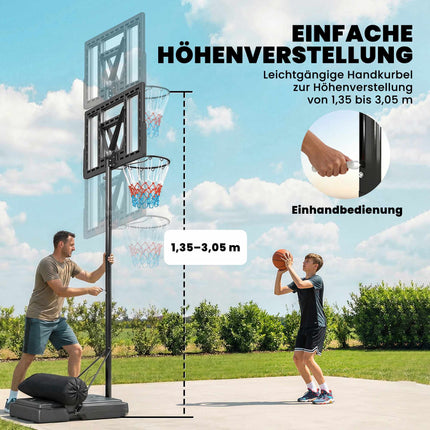 Adjustable Outdoor Basketball Hoop 135-305cm with Wheels