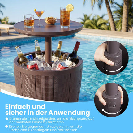 Adjustable Outdoor Cocktail Table with 38L Cooler, Brown