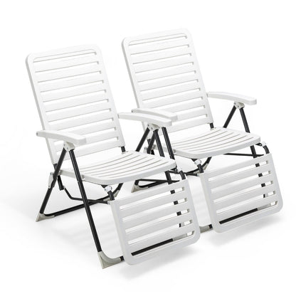 Adjustable Outdoor Recliner with Footrest, Foldable, White
