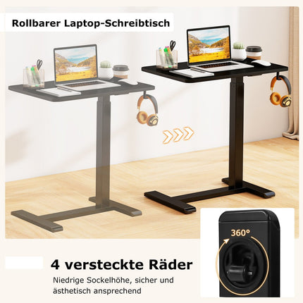 Adjustable Overbed Table with Cup Holder & Hooks, Black