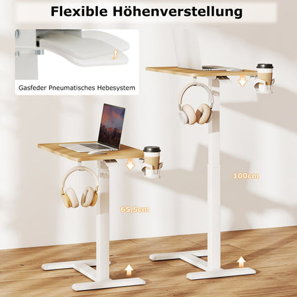 Adjustable Overbed Table with Hidden Wheels & Cup Holder