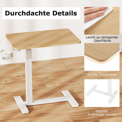 Adjustable Overbed Table with Hidden Wheels & Cup Holder