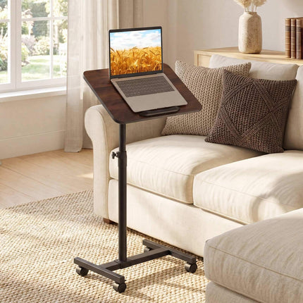 Adjustable Overbed Table with Wheels, Walnut Finish