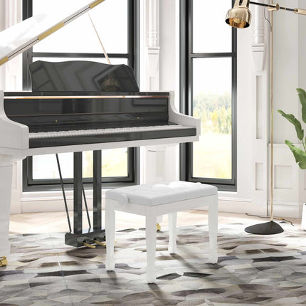 Adjustable Piano Bench with Faux Leather Cushion, White