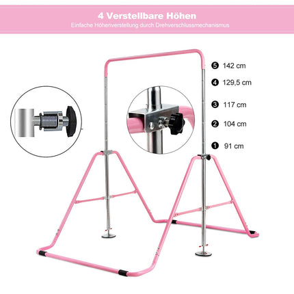 Adjustable Pink Gymnastics Bar for Kids, 90-130 cm