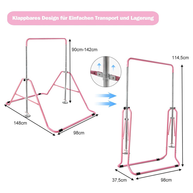 Adjustable Pink Gymnastics Bar for Kids, 90-130 cm
